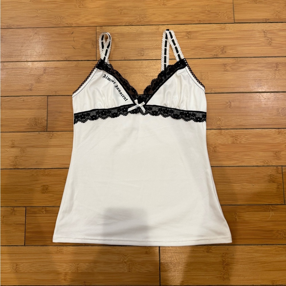 NWOT Unbranded Almost Innocent White Tank Lace Trim. No Size Tag - Fits Like S
